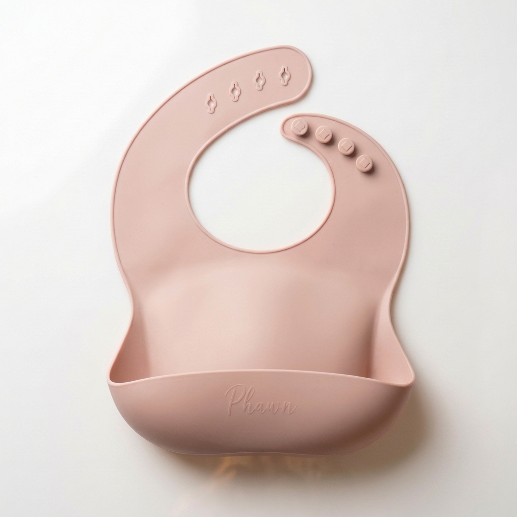 Bavoir en silicone (rose pale) - vaisselle bebe en silicone Phaam