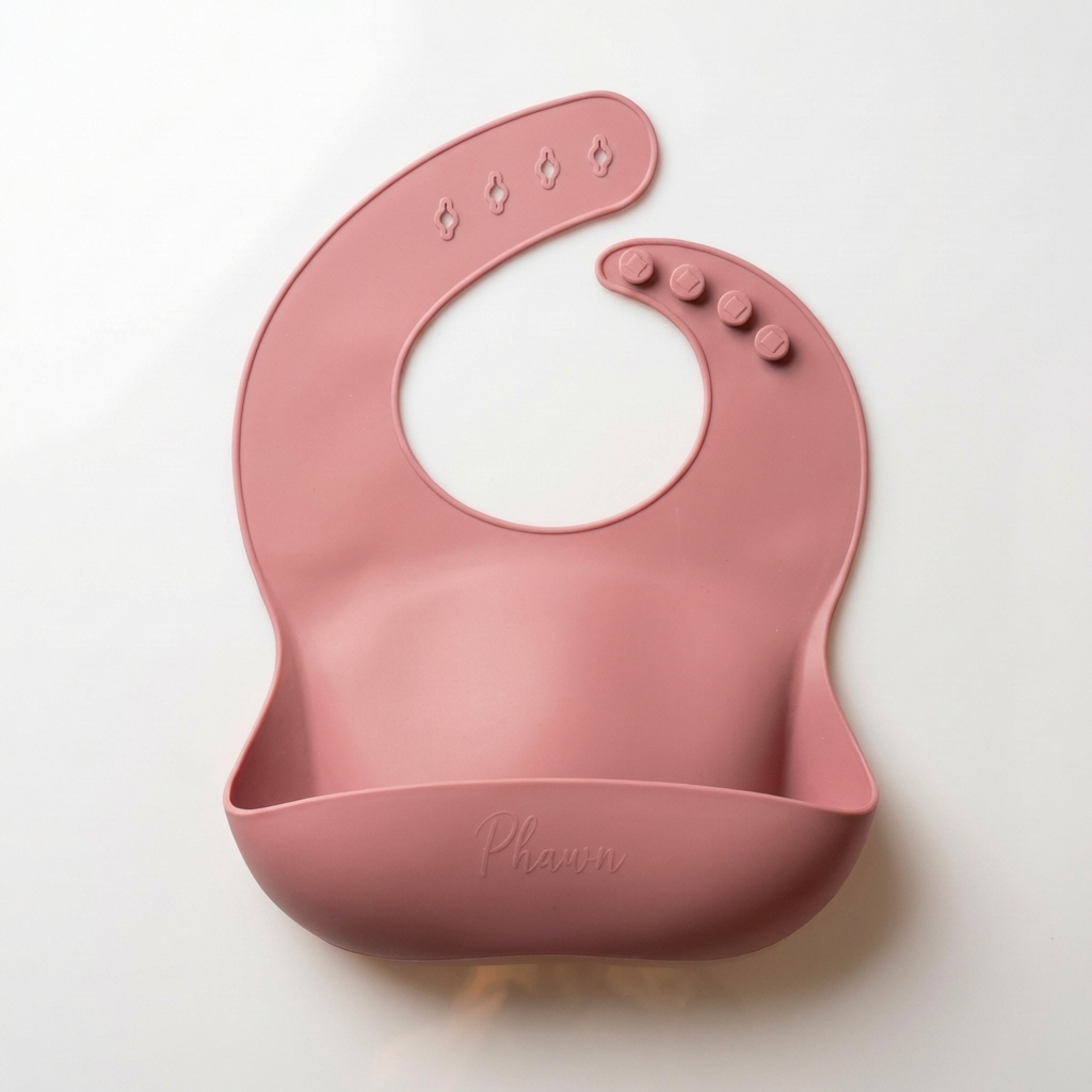 Bavoir en silicone (rose) - vaisselle bebe en silicone Phaam